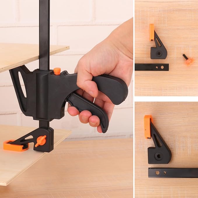 8 PCS 10 Inch Bar Clamps for Woodworking, Black E-Z Hold Woodworking Bar Clamps Set, One-Handed Quick F Clamps, F Clamps Set for Carpenters & Woodworkers Tools