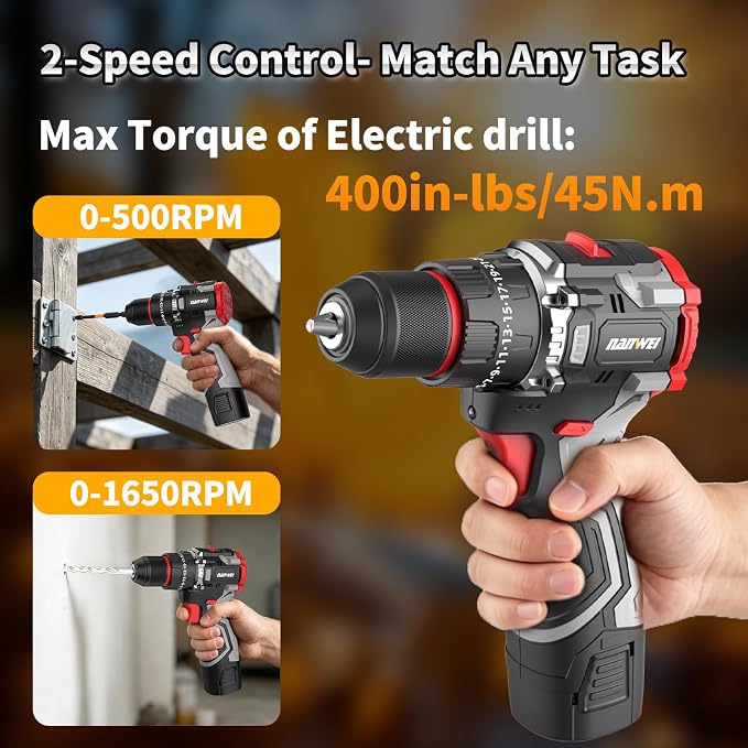 16.8V Cordless Drill & Impact Driver Combo Kit, 3/8" Drill & 1/4" Impact Driver, 2×2000mAh Batteries, for DIY Projects, Furniture Assembly & Home Repairs