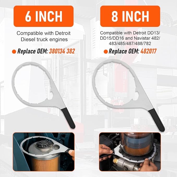 4-Piece Fuel Filter Wrench Set - 4.6/5/6/8 Inch | High Carbon Steel Heavy-Duty Tools for Diesel Fuel Filter Removal, Fits Detroit, Navistar, Peterbilt & Cummins Diesels