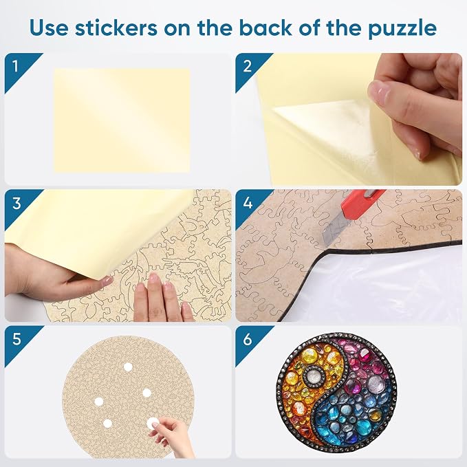Delobil Puzzles for Adults 500 Pieces, 5MM Thick Colorful Crystal Yin-yang Wooden Puzzles, Gemstones Jigsaw Puzzles for Adults and Kids, Family Game Gift 16.5 * 16.5Inch