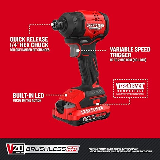 CRAFTSMAN V20 BRUSHLESS RP Compact Impact Driver Kit (CMCF811D1)