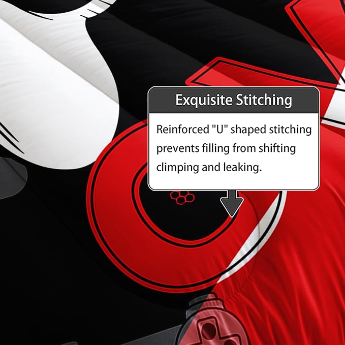 Axolotl Gamer Comforter Set King, 3Pcs Gaming Gamepad Bedding for Men, Games Console Bedding for Adults Room, Video Game Controller Room Decor Gaming Bed Set 1 Comforter with 2 Pillowcases, Black Red
