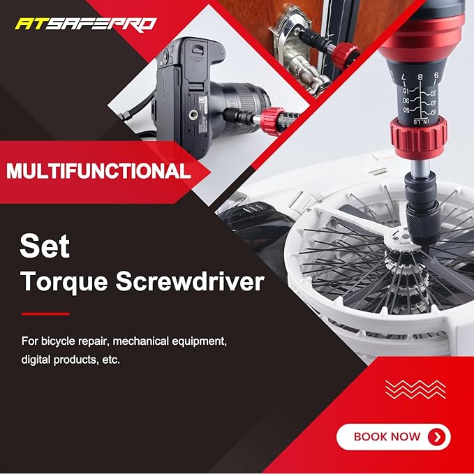 ATsafepro Torque Screwdriver 10-60 in.lb,21 Pcs Inch Pound Torque Screwdriver Set -1/4" Elastic Bit Holder and Bit Holder, Buckle Clamp, Flat, Hex, Torx, Philips, Fit for Bicycle, Tool Maintenance