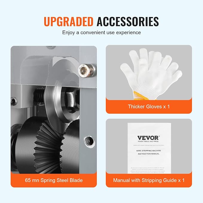 VEVOR Electric Wire Stripping Machine, 0.06''-1.18'' Automatic Wire Stripper, 180 W, 60 ft/min with Visible Stripping Depth Reference Electric Wire Stripper, Copper Stripper