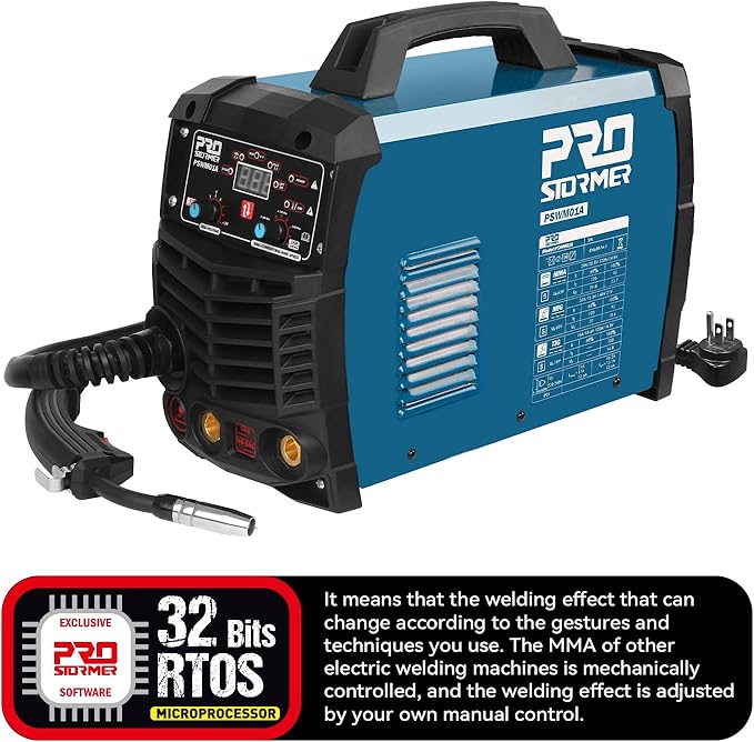 Prostormer Welding Machine, MIG/TIG/MMA 3 in 1 Multifunctional Welder with Digital Display, Electrode Holder, Earth Clamp, Input Power Adapter Cable and Brush