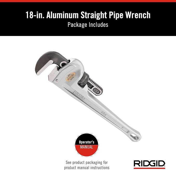 RIDGID 31100 Model 818 Aluminum Straight Pipe Wrench, 18-inch Plumbing Wrench