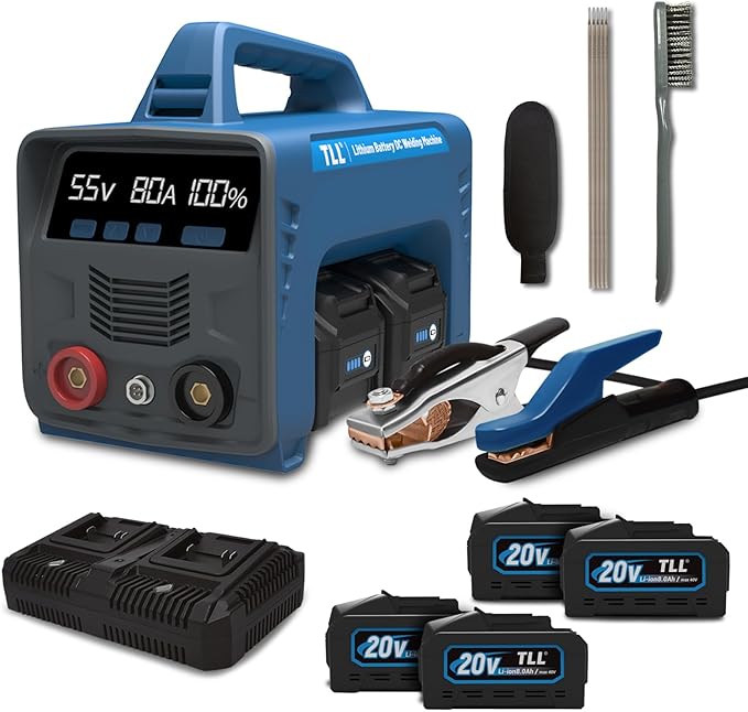TLL Cordless Welder with 4 Batteries,Battery-Powered Stick/Flux Core Welder,MMA ARC DC Welding Machine, Portable Welder Machine,with LED Display Hot Start Arc Force Anti-Stick (ZW-160)