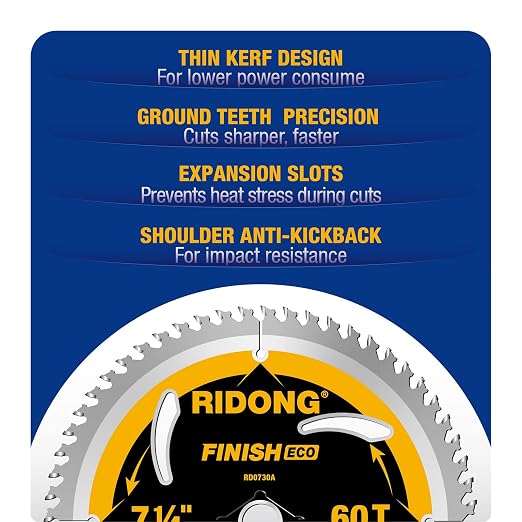 7-1/4 Inch 60 Tooth Circular Saw Blade with 5/8 Inch Arbor ATB Finishing for Wood Cutting(5-Packs)