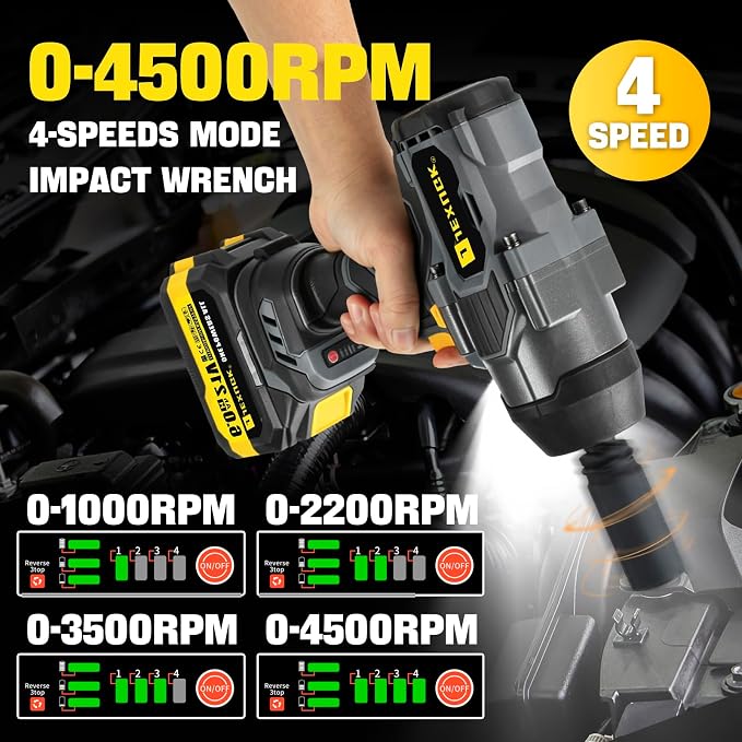 2200Nm Cordless Impact Wrench, 1/2" Electric Impact Gun with 2 x 6.0Ah Batteries, 21V Brushless High Torque Impact Wrench with 5 Pneumatic Sockets, Impact Driver for Truck Tire Lug Nut Removal