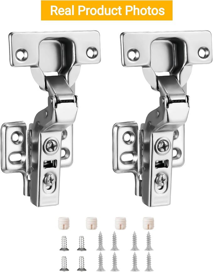 10pcs Inset Cabinet Hinge Frameless Concealed Door Hinges European Soft Closing Four-Hole Mounting Plate Hinges Nickel Plated Finish