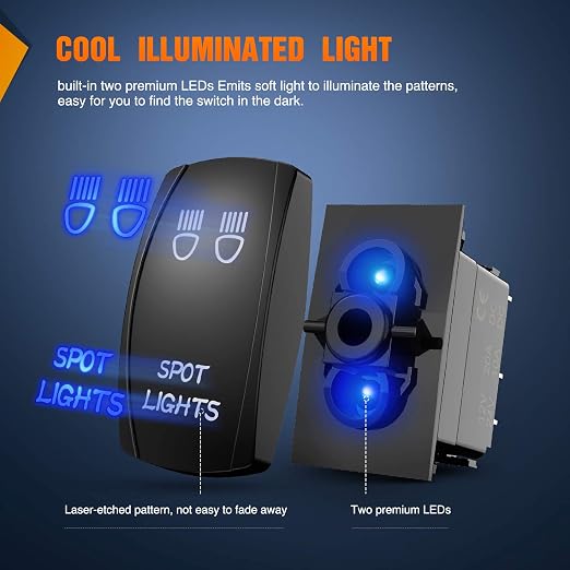 Nilight SPOT Lights Rocker Switch Led Light Bar Switch 5Pin Laser On/Off switches 20A/12V 10A/24V Switch with Jumper Wires Set for Cars,Trucks,RVs,2 Years Warranty
