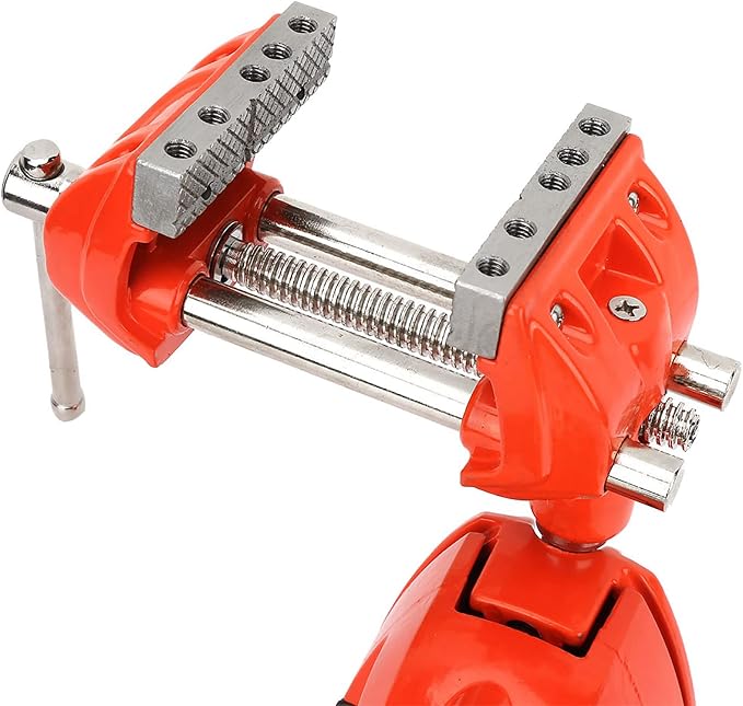 360° Swivel Clamp Bench Vise with Post, Orange for Woodworking DIY