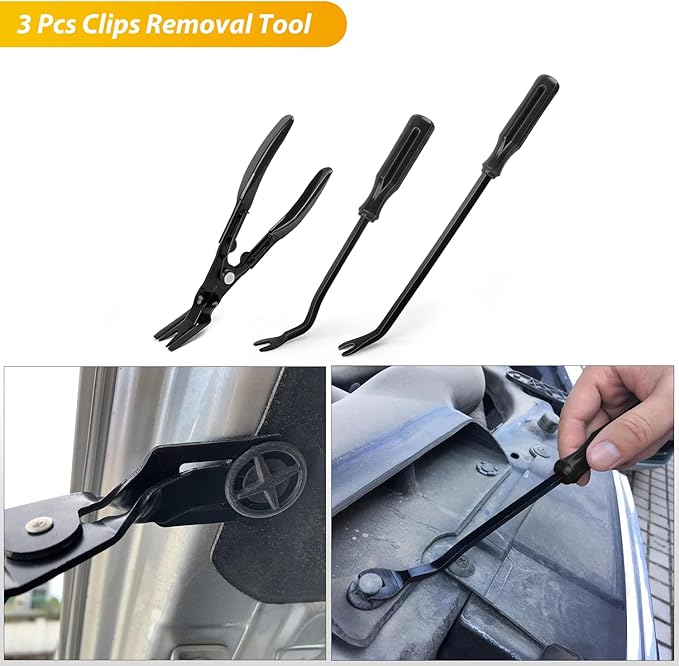 GOOACC 88Pcs Trim Removal Tool, Auto Push Pin Bumper Retainer Clip Set Fastener Terminal Remover Tool Adhesive Cable Clips Removal Kit Car Panel Radio Removal Auto Clip Pliers, Black