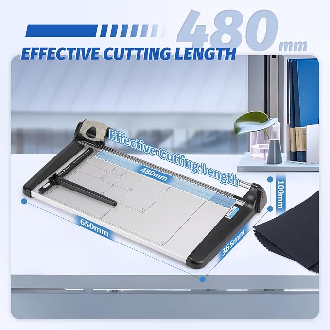 Rotary Paper Trimmer, 15 Sheets Heavy Duty Paper Trimmer, 480mm(18.90") Cutting Length, Commercial Grade Rotary Paper Cutter for Home/Office/School, Black & Silver