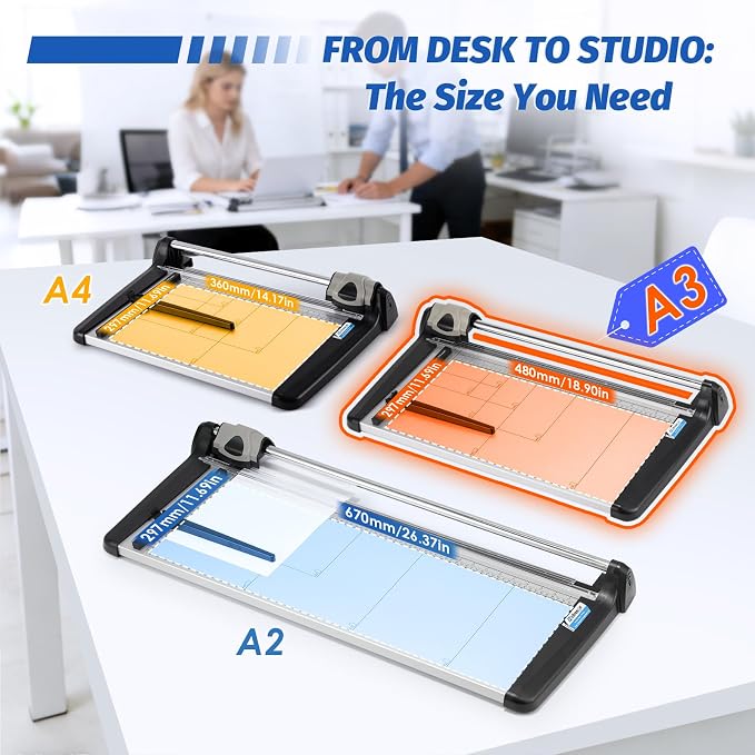Rotary Paper Trimmer, 15 Sheets Heavy Duty Paper Trimmer, 480mm(18.90") Cutting Length, Commercial Grade Rotary Paper Cutter for Home/Office/School, Black & Silver