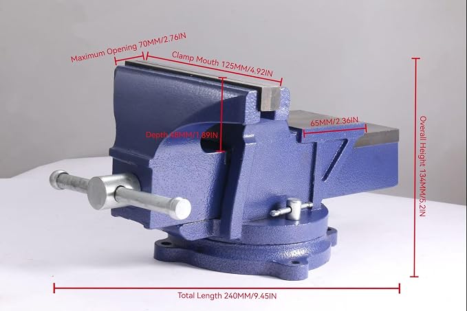 5" Homeowner's Bench Vise 360° Rotating Base,Table Clamp,4.9" Jaw Width with a 2.8" Jaw Opening,Cast Iron Workbench for Woodworking, Repair,Carving