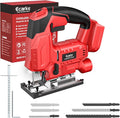 Ecarke Cordless Jig Saw Compatible With Milwaukee 18V Battery, 4 Orbital Sets, 6 Variable Speeds Control, Dust-Blowing, ±45° Bevel Cuts, LED Light & 6PCS Blades for Straight Curve Cutting, Tool Only