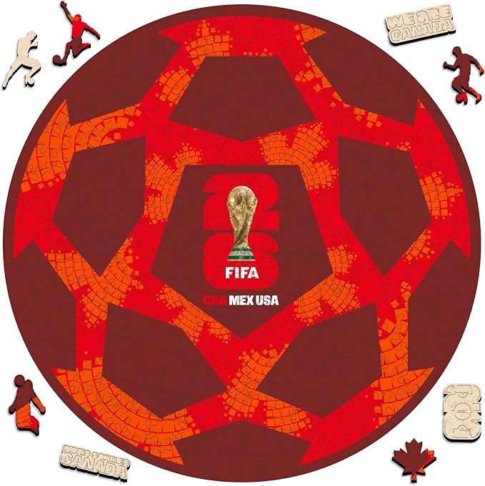 FIFA World Cup 2026 Soccer Wooden Puzzle for Adults, 5MM Thick, Canada Ball Puzzle for Soccer Fans, Officially Licensed Product, 200 Pieces Irregular Shape Jigsaw Puzzles,10 x 10