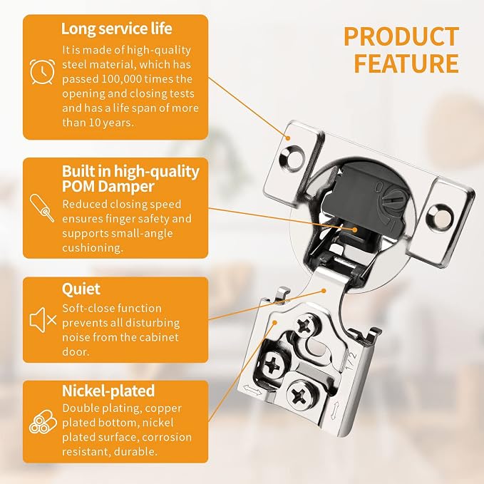 Chibery 10 Pack 1/2" Overlay 4D Soft Close Concealed Hinges for Face Frame Door, Adjustable Closing Speed, Smooth Slow Self Close Hinges, Satin Nickel, 105° Open Angle Stainless Steel Cabinet Hinges