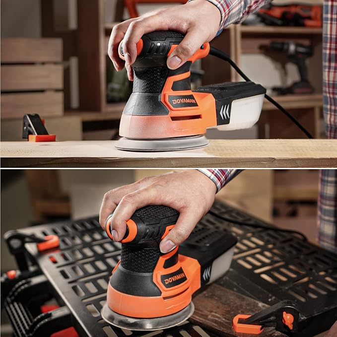 DOVAMAN ROS01A Orbital Sander, 3A Random Orbit Sander, 6 Variable Speeds, Up to 13000 rpm, 12pcs Sandpapers, 5in Sanding Pad, Dust Collection, Electric Tool Perfect for Woodworking