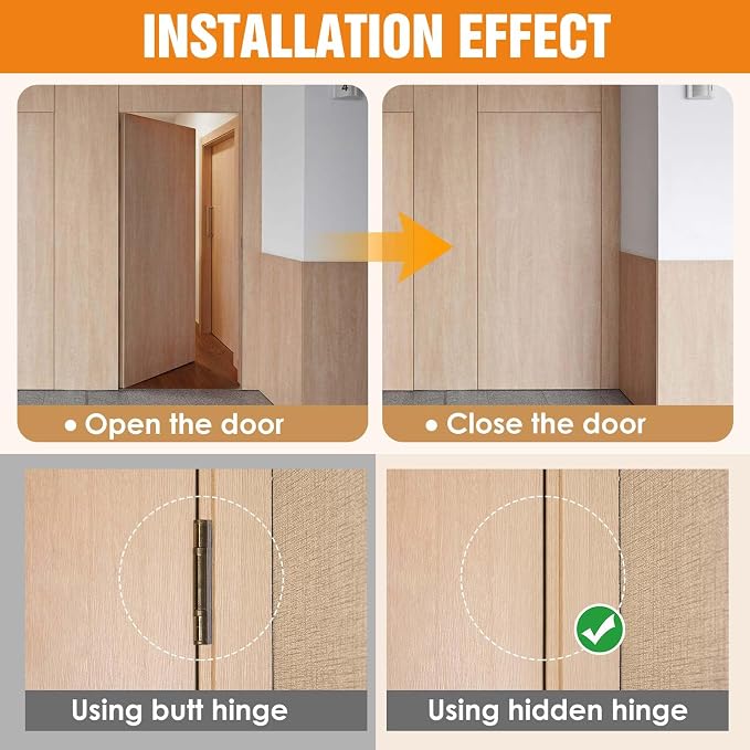 6" Hidden Door Hinge/Concealed Hinges,Invisible Hinges,Invisible Door Silent 180 Degree Swing Hinge 3-Way Adjustable Butt 6 x 2.5 x 1inch (Black, 6 inches)