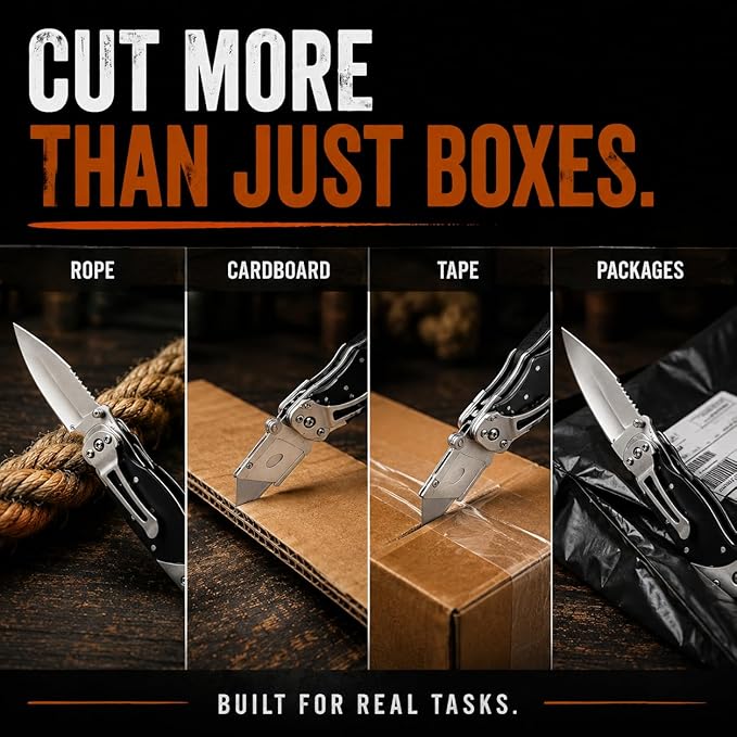 Folding Utility Knife with Belt Clip, Heavy Duty Pocket Knife & Box Cutter Gift Set for Men - Ideal for Work and Everyday Carry