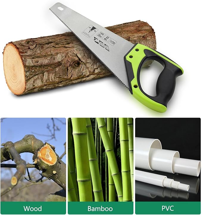 14 Inch Wood Hand Saw, 11 TPI Universal Handsaw Non-slip Ergonomic Handle Rustproof Wood Saw