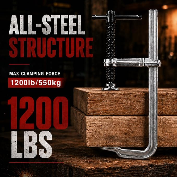 4-Pack Bar Clamps, 12-Inch Jaw Opening, 1200 Lbs Clamping Force