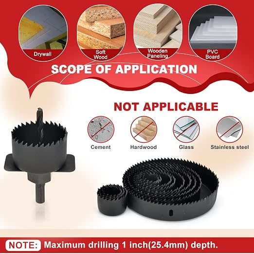 ANGELSWORD Hole Saw Set 24 PCS Hole Saw Kit, Hole Saw Drill Bit Kit, 3/4"-6" (19-152mm) 14 PCS Saw Blades, for Drywall, Soft Wood, Plywood, Plastic, PVC