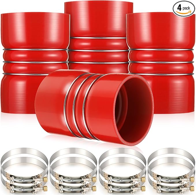 4 Pack Silicone Charge Air Cooler Hump Hose with T-bolt Spring Loaded Clamps 4" x 6" Semi Truck Air Hose Set Heavy Duty Turbo, Air Intake and Intercooler Hose Kit