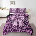 Feelyou Leopard Print Kids Comforter Set Queen Size Purple Cheetah Print Bedding Set Bowknot Duvet Quilt for Kids Boys Girls Bedroom Decor Microfiber Ultra Soft Breathable
