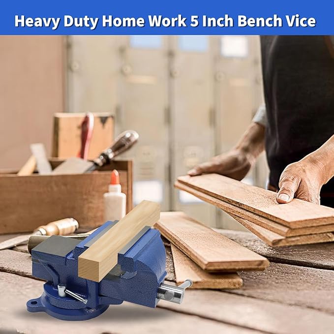 Nakkaa 5" Bench Vise Ductile Cast Iron Bench Vise with 360° Flexible Swivel Locking Base Heavy Duty Home Work 5 Inch Bench Vice 16.4IB/7.4KG