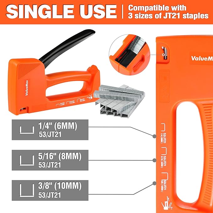 VALUEMAX Light-Duty Staple Gun Kit, Includes 1600PCs 5/16'' Staples, Manual JT21 Staples, for Upholstery, Material Repair, Decoration, Furniture, DIY Use