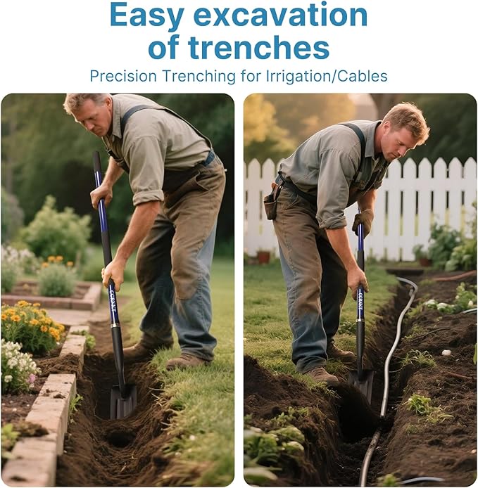 CGRNT 4-Inch Heavy Duty Trench Shovel with Blue Handle, Narrow Trenching Spade for Digging, Gardening & Landscaping, 56 Inch Professional Grade Tool for Irrigation & Rocky Soil