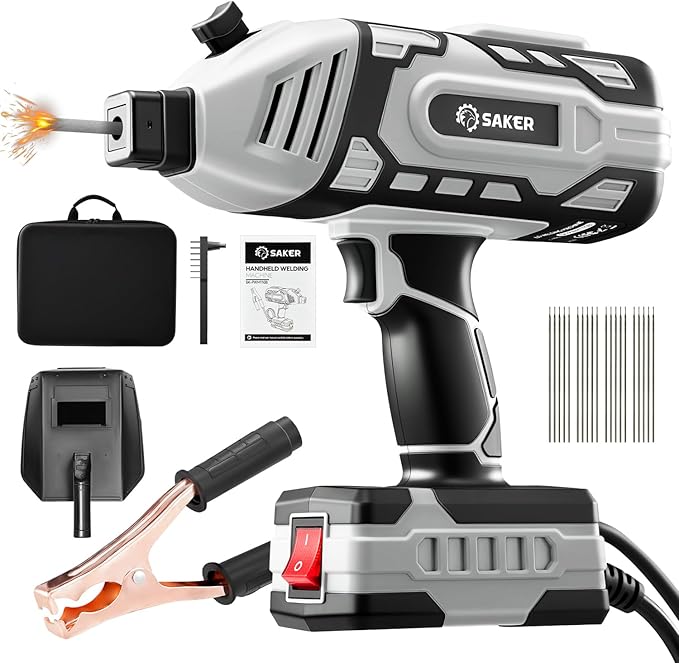 Saker Portable Electric Welding Machine,110V Portable Welder Handheld with IGBT Inverter 5 Variable Current Adjustment, ARC Welder Gun, Fits for 3/32" Wire Rods (Grey)