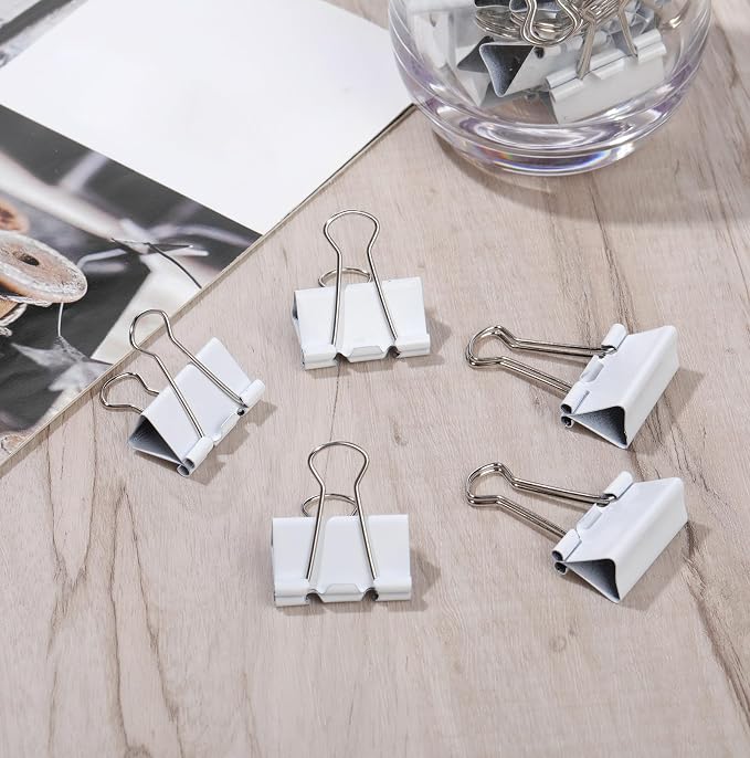 Jetec 100 Pack 1. 25in/32mm White Metal Binder Clips Bulk Medium Reusable Fold Back Binder Clips Paper Clamps Spring Steel Sturdy for Home Office School Supplies