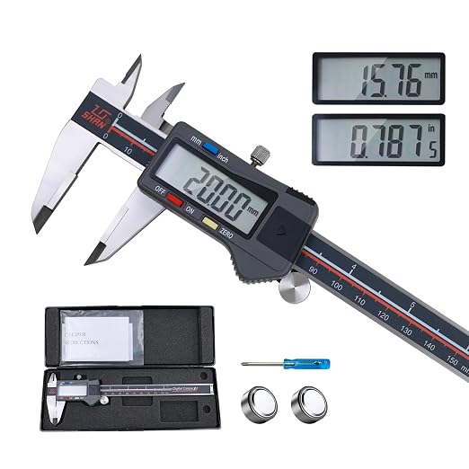 Digital Caliper, 0-6 Inch/150mm Stainless Steel Vernier Caliper Digital Micrometer with Large Screen, Easy Switch from Inch Metric Fraction, Equipped with A Data Output Port