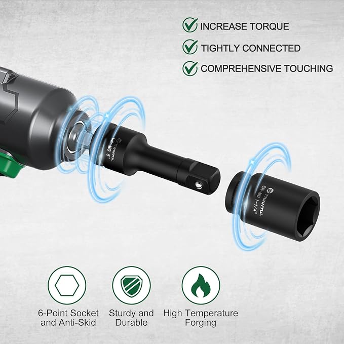 3/4" Drive Deep Impact Socket Set, 23 Pcs, SAE, 3/4" - 2", CR-MO | 6-Point, 24T Ratchet Wrench, 18" Sliding T-Bar & Extension Bars, Metal Storage Case, for Truck, Tractor & Heavy Equipment