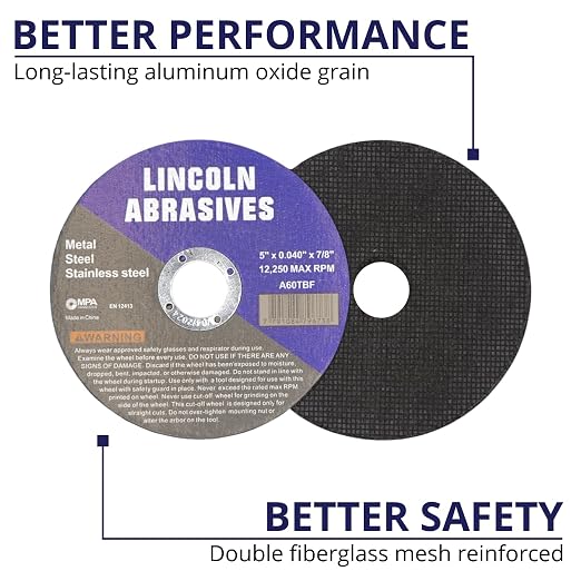 200 Pack 5" Cut-Off Wheels Lincoln Abrasives .040" Metal & Stainless Steel