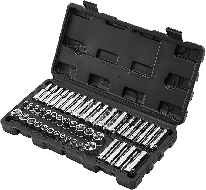 VEVOR Socket Set, 46 Pieces, 1/4 inch Drive Socket Tool Set, SAE and Metric Size, Deep and Standard, Mechanic Tool Kit with Storage Case, Chrome Plated CR-V Alloy Steel, for Automotive Repair | CR-V, SAE and Metric Size, Deep and Standard, Mechanic Too...