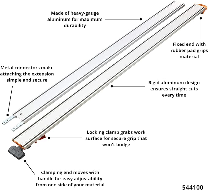 BORA NGX Clamp Edge Saw Guide 100 Inch - Circular Saw Track Guide Rail for Straight Cuts, Aluminum Skill Saw Guide with T-Track, Cutting Guide for Circular Saw 544100