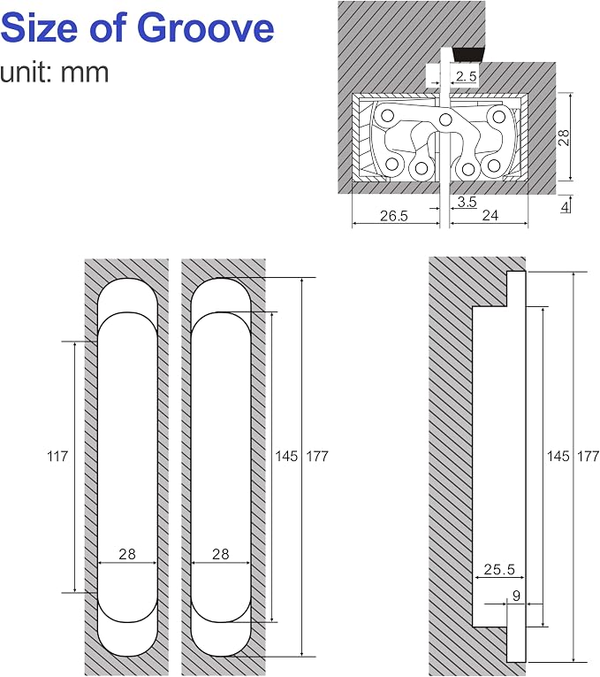 2Kits 7 inch Stainless Steel Hidden Door Hinges -Invisible Hinges for Doors, 180 Degree Swing Concealed Door Hinges, 3 Way Adjustable for Heavy Duty (‎Silver)