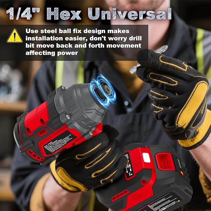 Cordless Impact Driver 2655In-lbs(300N·m) - 21V 1/4" Hex Chuck Brushless Impact Driver With 2 x 4.0Ah Batteries & Charger & 14 x Sockets Set & 10 x Screwdriver Bits for Home Projects & DIY Red