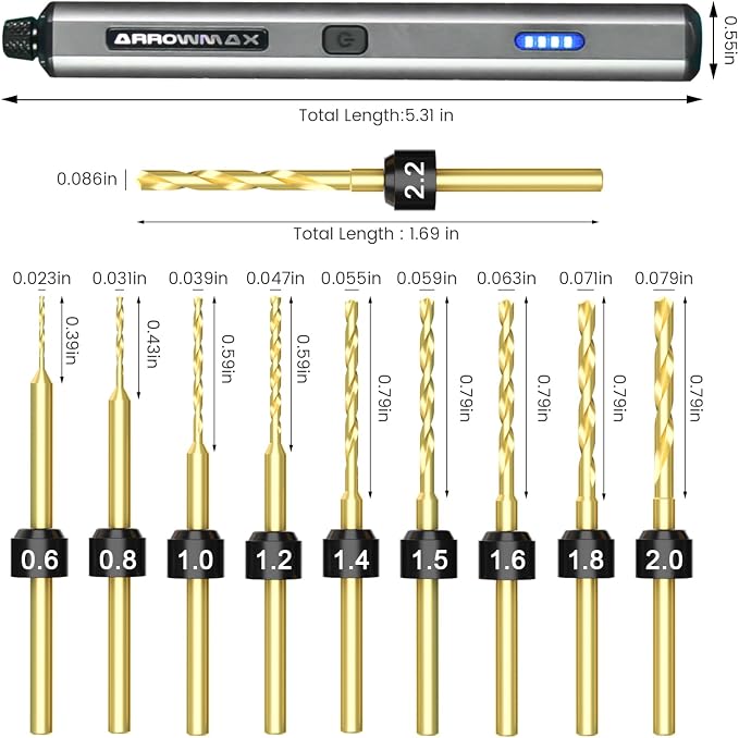 Mini Electric Drill Pen, 13 in 1 with Aluminium case, Rechargeable, 900 RPM, Needle Vise Hand Drill Kit, 10 HSS Bits, DIY, Wood, Jewelry Making (SDS MINI)