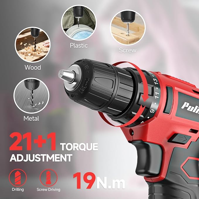PULITUO 149-Piece Home Drill Set with 12V Red Cordless Drill, Hand Tools, Tool Box for Women, Men, DIY Enthusiasts for Home Improvement.