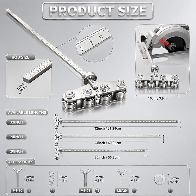 Circular Saw Guide Rail, 20in Positioning Calipers for Circular Saw, Stainless Steel Rip Cut Circular Saw Guide, Adjustable Guide Rail for Woodworking Positioning Cutting
