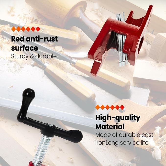 6 Pack 3/4'' Pipe Clamps for Woodworking with Foot Design Wood Gluing Pipe Clamp Fixture Set Heavy Duty Cast Iron For Woodworking, Carpentry, Home Improvement, and DIY Jobs
