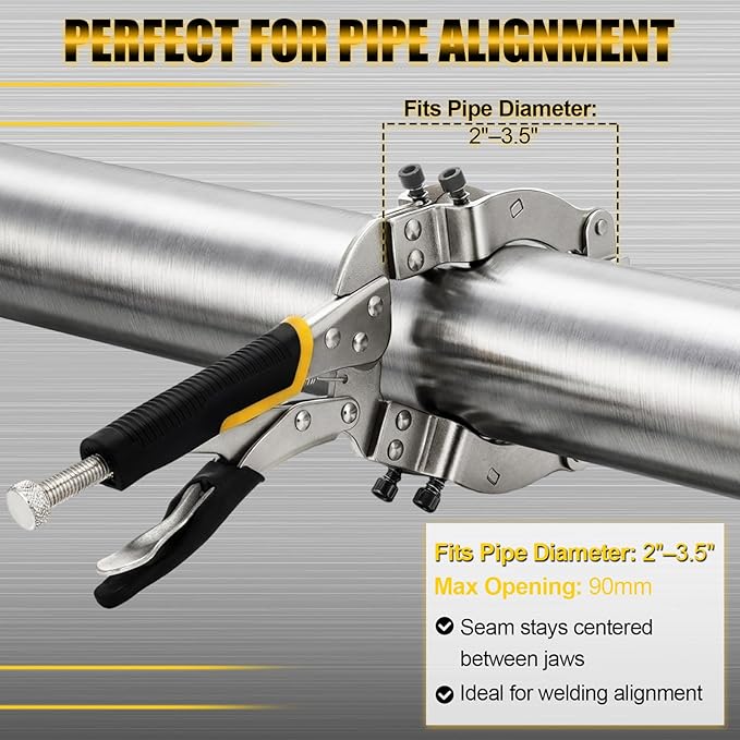 Moxweyeni 11" Locking Welding Pipe Plier Clamp Round Tube Welding Clamp Heavy Duty High Carbon Steel Clamping 2 to 3.5 Inch Round Pipes for Metal Fabrication Industrial Home Workshop DIY Woodworking