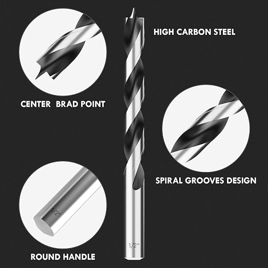Brad Point Wood Drill Bit Set, 4Pcs 5/16" Drill Bit Set with Double Flutes Design for Carpenter Woodworking and All Types of Wood