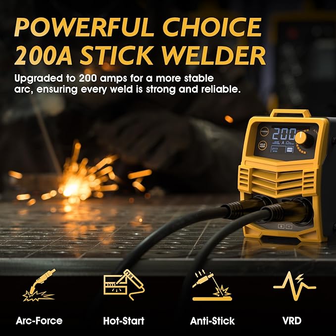 TOOLIOM 200A 110V Mini Stick Welder MMA ARC Welding DC Inverter Welding Machine with Electrodes & Gloves, IGBT Portable Welder with Hot Start, Arc Force, Anti-Stick